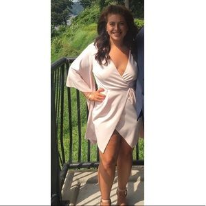 Pink Kimono Sleeve Open Back Wrap Dress